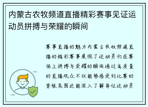 内蒙古农牧频道直播精彩赛事见证运动员拼搏与荣耀的瞬间