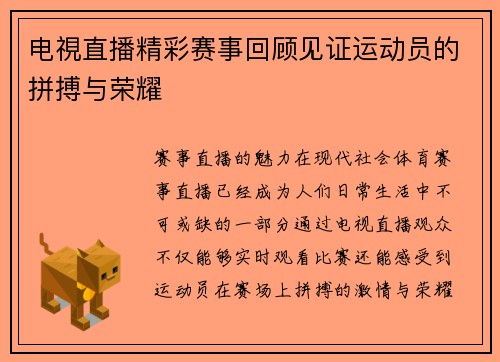 电視直播精彩赛事回顾见证运动员的拼搏与荣耀